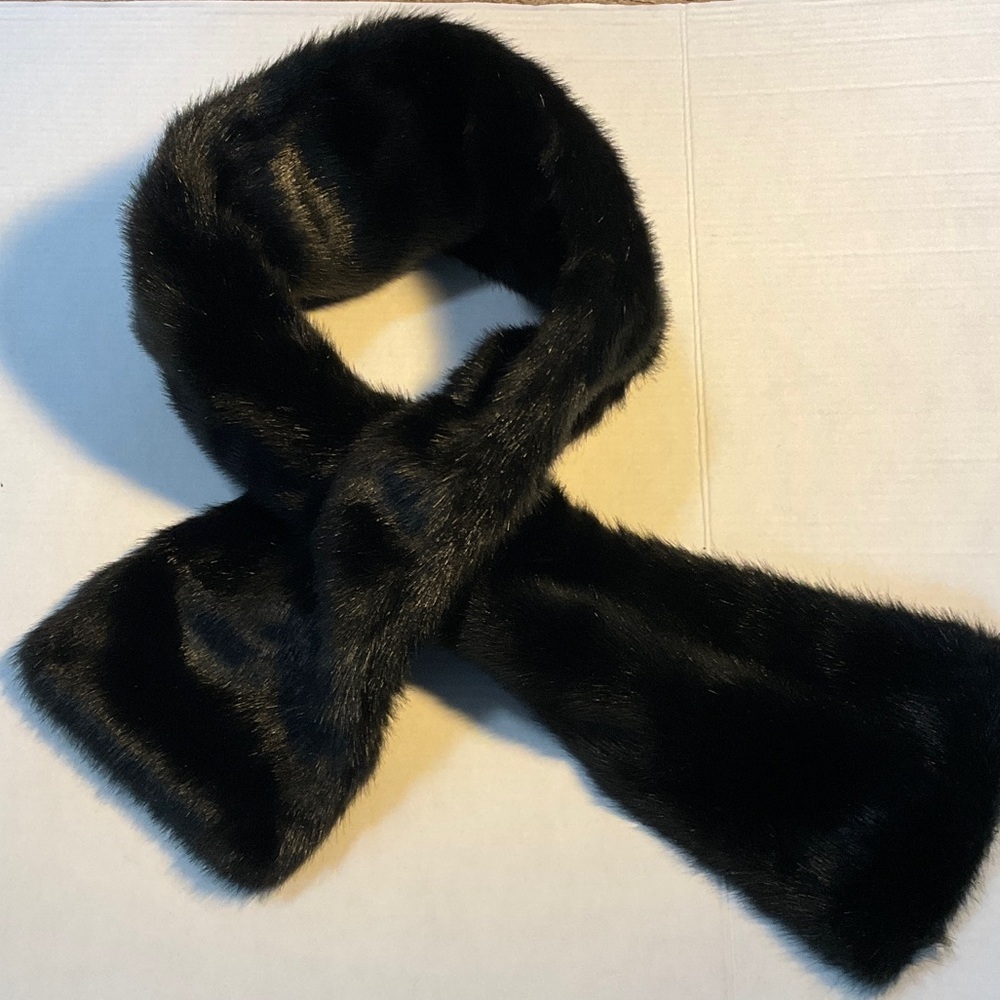 Luxurious Black Faux Fur Wrap pull through Scarf